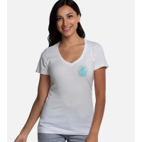 Bamboo V-Neck Tee - Palm and Waves - White - S