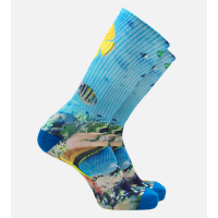 Men's Bamboo Printed Crew Socks - Ocean Scene Blue - S/M