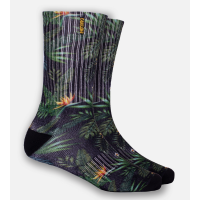 Bamboo Printed Crew Socks - Olive Tropical Foliage - S