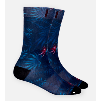 Bamboo Printed Trouser Socks - Navy Foliage - Small