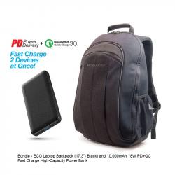 Bundle Offer - ECO Laptop Backpack and 10,000mAh 18W PD+QC Fast Charge High-Capacity Power Bank - Black