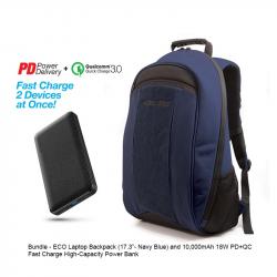 Bundle Offer - ECO Laptop Backpack and 10,000mAh 18W PD+QC Fast Charge High-Capacity Power Bank - Navy Blue