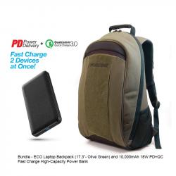 Bundle Offer - ECO Laptop Backpack and 10,000mAh 18W PD+QC Fast Charge High-Capacity Power Bank - Olive