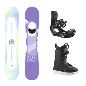 Salomon Lotus Womens Snowboard / Rhythm Snowboard Bindings / Pearl Boa Snowboard Boots Package 2024