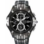 Seiko Chronograph Stainless Steal Black And Silver Band Men s Watch SNAE57