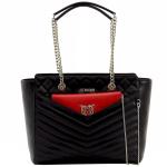 Love Moschino Women's Quilted Double Chain Handle Satchel Handbag - Black - 10.5H x 15.2L x 15D