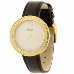 Fendi Women s F350434011 Yellow Gold Tone Black Elite Analog Watch W Fur Accent