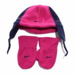 Nike Swoosh Logo Toddler Girl's Fleece Beanie Hat & Mittens Set - Pink - Toddler   2/4T