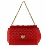 Love Moschino Women's Quilted Double Handle Shoulder Small Satchel Handbag - Red - 7H x 10L x 3D In