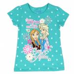 Disney Frozen Girl's Strong Bond Polka Dot Glitter Short Sleeve T Shirt - Green - 4