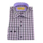 Brio Milano Men's Stitched Collar Plaid Button Up Dress Shirt - Purple - S:  Collar: 14 14.5 Arm: 32 33