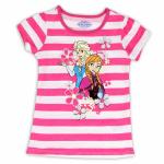 Disney Frozen Toddler Girl's Elsa & Anna Striped Glitter Short Sleeve T Shirt - Pink - 2T