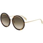 Alexander McQueen Edge AM0150S AM/0150/S 003 Gold/Havana Round Sunglasses 53mm - Gold - Lens 53 Bridge 22 Temple 145mm