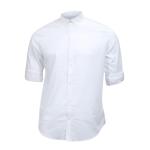 Calvin Klein Men's Roll Up Herringbone Slub Cotton Button Down Shirt - Standard White - Small
