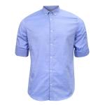Calvin Klein Men's Roll Up Herringbone Slub Cotton Button Down Shirt - Amparo Blue - Small