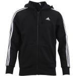 Adidas Men's Essentials 3 Stripes Long Sleeve Full Zip Fleece Hoodie Jacket - Black/White - XX Large