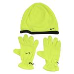 Nike Boy's Swoosh Logo 2 Piece Beanie Hat & Gloves Set - Volt/Black - 8/20