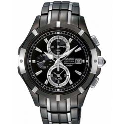 Seiko Chronograph Stainless Steal Black And Silver Band Men s Watch SNAE57