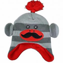 Critter Collection Boy s Knit Grey Red Sock Monkey Fleece Hat Ages 4 7