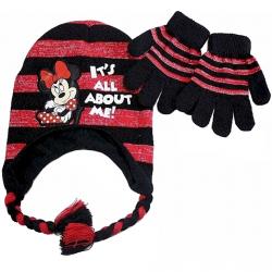 Disney Minnie Mouse Girls Black/Red Striped Beanie & Gloves Set Sz 4 7 - Black - One Size; 4 7