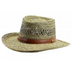 Dorfman Pacific Men's Gambler Straw Rush Outback Hat - Beige - Large
