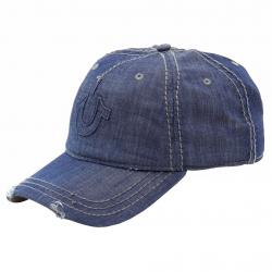 True Religion Men's Distressed Horseshoe Baseball Cap Hat (One Size Fits Most) - Blue - One Size Fits Most