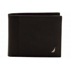 Nautica Men's Bowline Passcase Genuine Leather Bi Fold Wallet - Black - 4.25 x 3.5 in