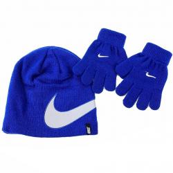Nike 2 Piece Youth Knit Winter Beanie Hat & Glove Set - Blue - Youth 4/7
