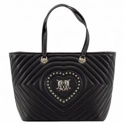 Love Moschino Women's Studded Heart Leather Tote Handbag - Black - 11.5H x 13.5L x 6D