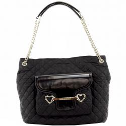Love Moschino Women's Large Quilted Fabric Satchel Handbag - Black - 11H x 14L x 5D Inch