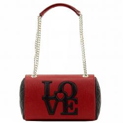 Love Moschino Women's Love Block Flap Over Leather Satchel Handbag - Red - 7H x 11L x 3.5D Inch