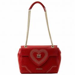 Love Moschino Women's Heart & Chain Flap Over Satchel Handbag  - Red