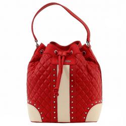 Love Moschino Women's Quilted & Studded Leather Drawstring Satchel Handbag - Red - 10 H x 9 L x 5 D In