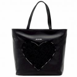 Love Moschino Women's Fur Heart Tote Carryall Handbag - Black - 13.3H x 13.3L x 4.7D