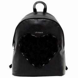 Love Moschino Women's Fur Heart Book Bag Backpack - Black - 14.8H x 11.7L x 5.1D