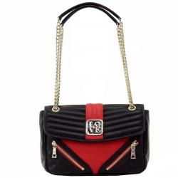Love Moschino Women's Quilted & Zipper Double Chain Handle Satchel Handbag - Black - 6.5H x 11L x 4D In