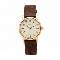 Bulova Classic Collection 97A107 Brown Rose Gold Analog Leather  Watch