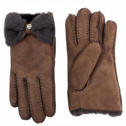 Ugg Women's Classic Bow Shorty Winter Fur Lined Gloves - Brown - Large