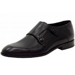 Hugo Boss Men's Dressapp Double Buckle Monk Strap Dressy Leather Loafers Shoes - Black - 8.5 D(M) US