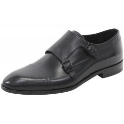 Hugo Boss Men's Dressapp Leather Double Monk Strap Loafers Shoes - Black - 8.5 D(M) US