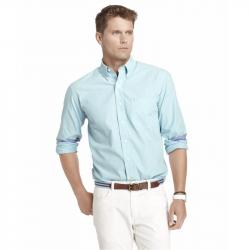 Izod Mens Fashion Woven Glen Plaid 45HW545 Long Sleeve Button Up Shirt - Maui Blue - Regular