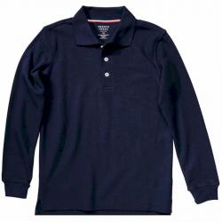 French Toast Boy's Long Sleeve Pique Polo Uniform Shirt - Blue - X Large Husky