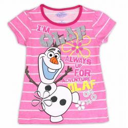 Disney Frozen Girl's I'm Olaf Striped Glitter Short Sleeve T Shirt - Pink - 4