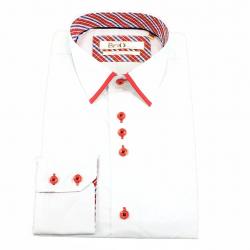 Brio Milano Men's Plaid Trim Button Up Dress Long Sleeve Shirt - White - M; Collar 15 15.5 Arm 33.5 34