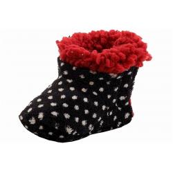 Skidders Infant Girl's Fashion Polka Plush Booties Slippers Shoes - Black - 0 6 Months