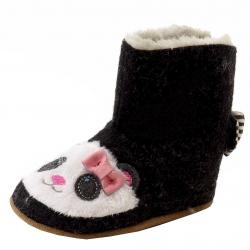 Robeez Mini Shoez Infant Girl's Panda Flannel Slip On Booties Shoes - Black - 6 12 Months