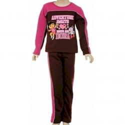 Dora The Explorer Toddler Girl's 2 Piece Pink/Brown Fleece Shirt & Pant Set - Pink - 5T