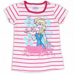 Disney Frozen Toddler Girl's Powerful Beauty Striped Short Sleeve T Shirt - Pink - 4T