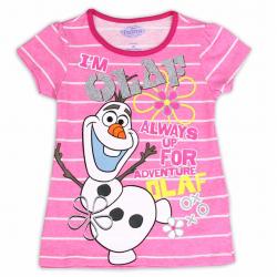 Disney Frozen Toddler Girl's I'm Olaf Striped Glitter Short Sleeve T Shirt - Pink - 2T