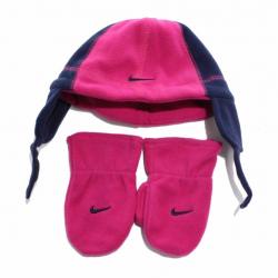 Nike Swoosh Logo Toddler Girl's Fleece Beanie Hat & Mittens Set - Pink - Toddler   2/4T